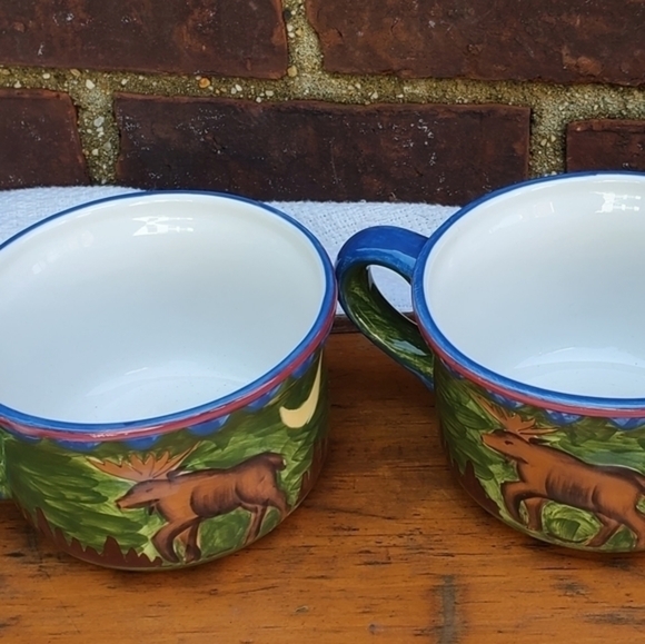 Cabin Decor‎ Moose soup mugs NWOT Pair - Picture 2 of 6
